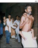 Residents fleeing the town