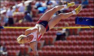 Janine Whitlock clears the bar in the pole vault