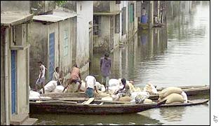 Residents of Noakhali town use boats to travel