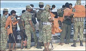 Marine troops of the Tamil Tigers on the beach