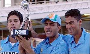 Yuvraj Singh, Sourav Ganguly and Mohammad Kaif