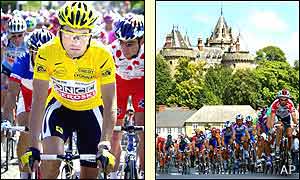 The Tour goes through the French countryside with Igor Gonzalez Galdeano (left) in yellow