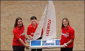 Sam Davies (left) Tracy Edwards (centre) and Emma Richards at the launch of the Maiden II project