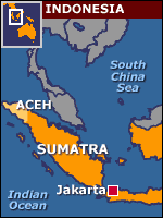 Map of Indonesia showing Aceh and Jakarta