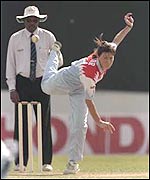 Taylor bowling against Denmark