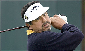 Vereran Argentine Romero tees off for a practice round 