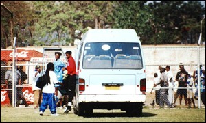 Teams drive straight onto the pitch to avoid the proper stadium entrances