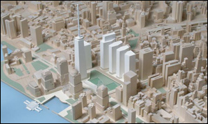 A scale model of one of the six options for redevelopment of Ground Zero