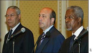 Colin Powell, Ivan Ivanov and Kofi Annan