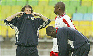Bruno Metsu managing a training session at the World Cup 