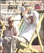 Elderly couple on Torquay beach