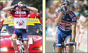 Patrice Halgand of France's Jean Delatour team wins the 10th stage of the Tour de France , 144 km from bazas to Pau