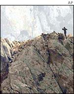 Spanish soldier keeps watch on disputed island