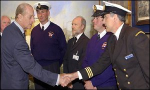 The Duke of Edinburgh and members of the rescue team