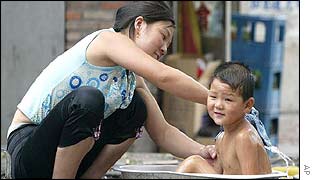 Chinese woman with her child