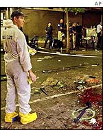 Israeli rescue workers at the scene of Tel Aviv double suicide bombing