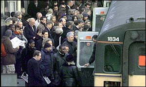 Passengers crowding onto Croydon station