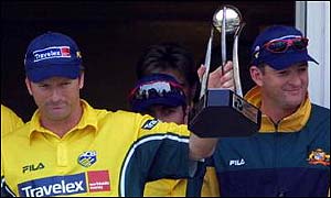 Steve and Mark Waugh celebrate after last year's NatWest Series final in England