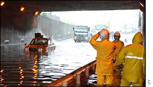 Flooding in an approach tunnel leading to Narita airport