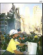 Rescue workers at the World Trade Center