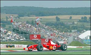 Ferrari pair Michael Schumacher and Rubens Barrichello pushed Montoya all the way 