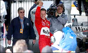 Schumacher managed to avoid a massive first corner pile-up to get a flying start to the season