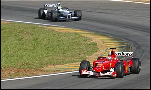 The Schumacher brothers finished first and second in Brazil, taking celebrity chequered flag waver Pele by surprise