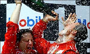 Schumacher celebrates his fifth world driver's championship