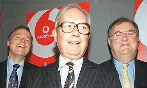 Vodafone chief executive Chris Gent with (left) Ken Hydon, financial director and (right) Julian Horn-Smith, chief operating officer