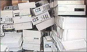 computers piled up in the back of a van