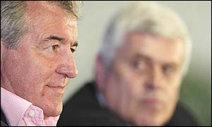 Terry Venables is watched by Leeds chairman Peter Ridsdale