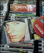 Bootleg Eminem CD at a kiosk in Belgrade