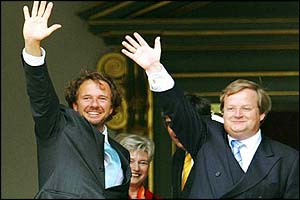 Herman Heinsbroek and Hilbrand Nawijn, with Maria van der Hoeven (rear)