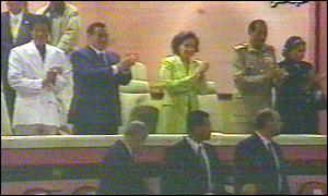 Gaddafi, Mubarak, Mrs Mubarak, Egyptian defence minister and his wife