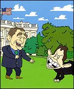 Tony Blair is portrayed as George W Bush's poodle