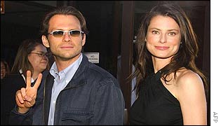 Christian Slater arrived with his wife, Ryan Haddon