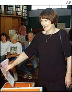 New Zealand Prime Minister Helen Clark voting