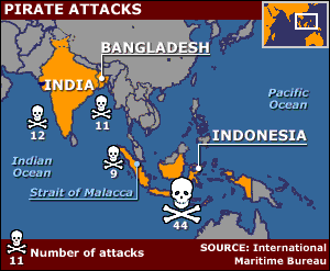 Map showing areas of pirate attacks