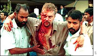 Injured French worker at site of attack