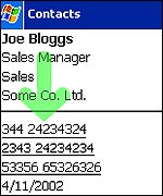 Close up of contacts screen on the XDA