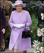 The Queen in the gardens at Christie's hospital in Manchester