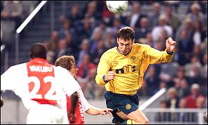 Chris Sutton scores against Ajax in last year's Champions League qualifier