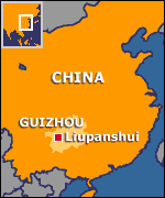 Map of China showing Liupanshui in Guizhou province
