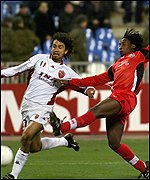 Jacob Lekgetho in Champions League action against Roma