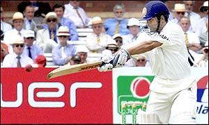 Sachin Tendulkar makes the most of a ball which gives him plenty of width to work with