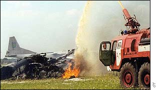 Burning wreckage of the plane