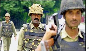 Srinagar street with soldiers