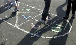 Children playing hopscotch