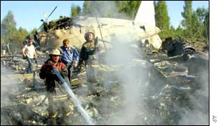 Russian emergency workers at the crash scene