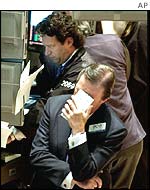 Traders become distressed as shares plunge at the New York stock exchange
